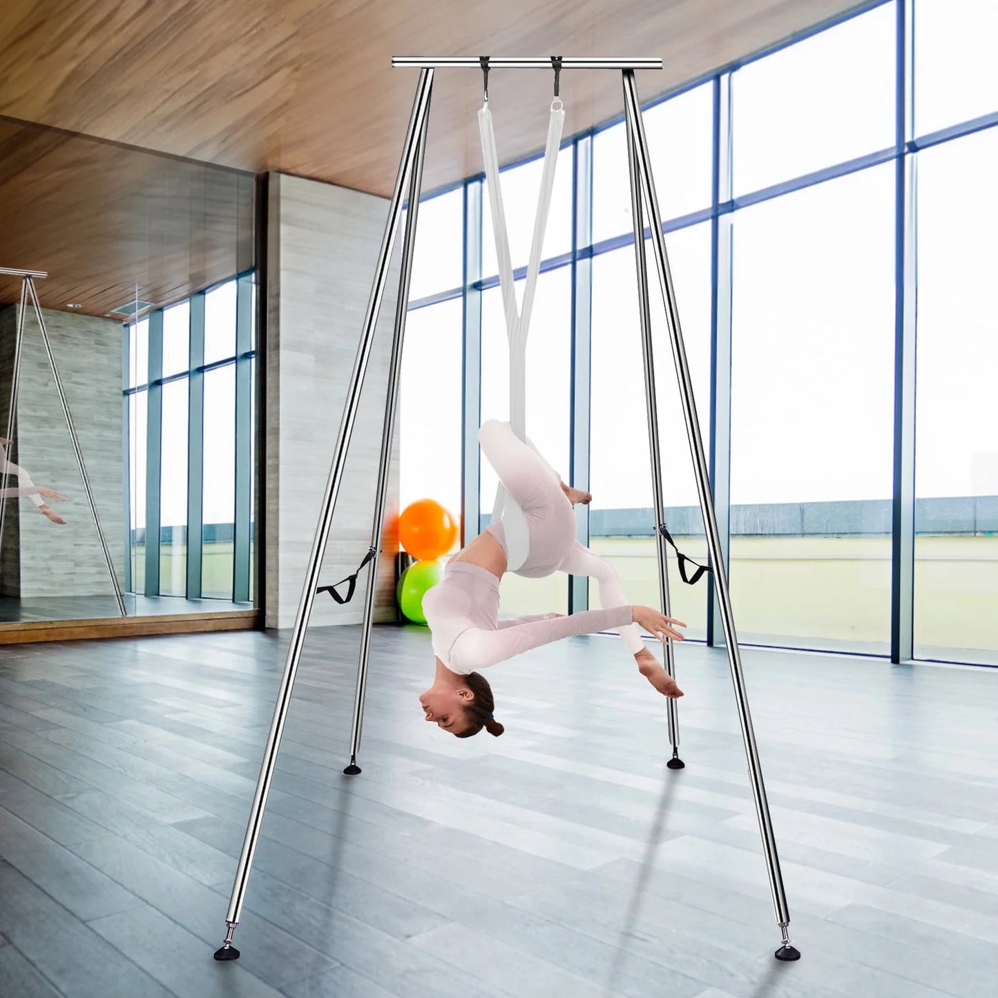 551.15 Lbs Yoga Swing Stand Hammock Aerial Silk Kit Load Yoga Frame White
