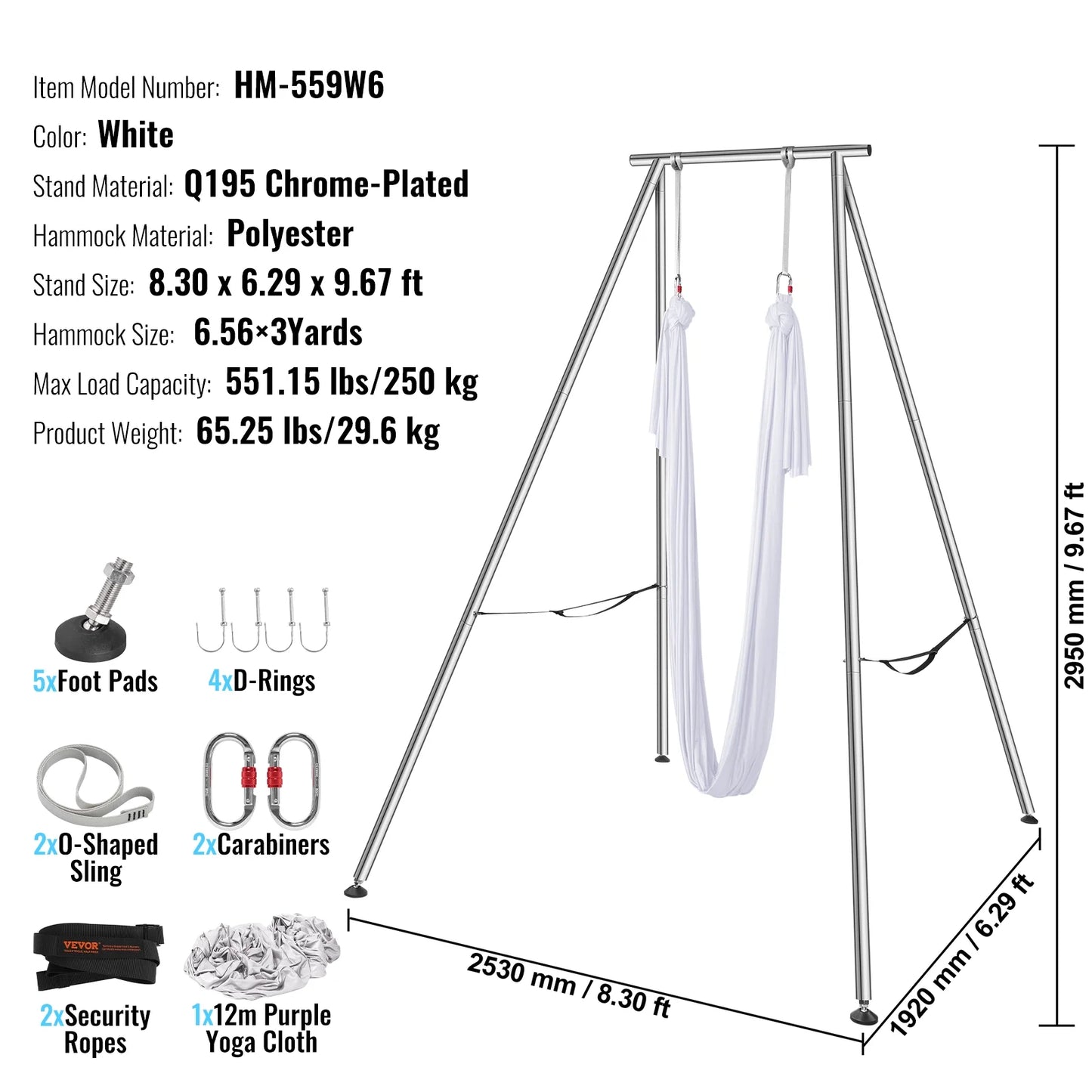 551.15 Lbs Yoga Swing Stand Hammock Aerial Silk Kit Load Yoga Frame White