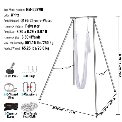 551.15 Lbs Yoga Swing Stand Hammock Aerial Silk Kit Load Yoga Frame White